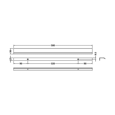 [BFHH226] Finger Pull Handle, 500mm (320mm Centres) - Matt Black - Technical Drawing