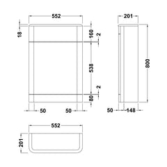 [BFHO241] Croxden Floor Standing WC Toilet Unit - 800 x 550 x 200mm - Choice of Colour - Technical Drawing