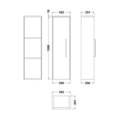 [BFHO862] Croxden Tall Wall Mounted Bathroom Storage Unit - 1200 x 350 x 250mm - Technical Drawing