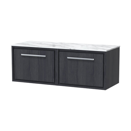 [BFIF2222CMT2] Longnor 2 Drawer Wall Hung Vanity Unit with Carrera Marble Worktop, Woodgrain Graphite Grey, 1200mm - Cutout