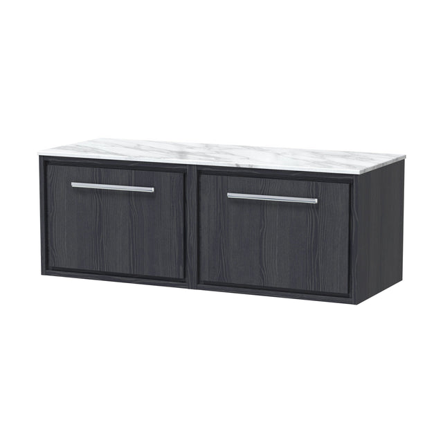[BFIF2222CMT2] Longnor 2 Drawer Wall Hung Vanity Unit with Carrera Marble Worktop, Woodgrain Graphite Grey, 1200mm - Cutout