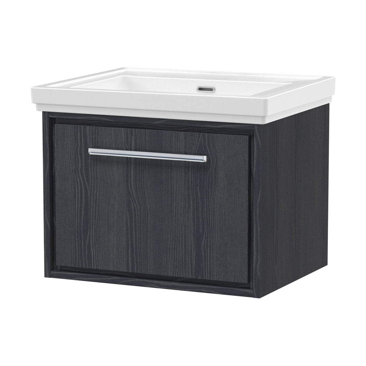 [BFIF2222H] Longnor 1 Drawer Wall Hung Vanity Unit with 0 Tap Hole Traditional Fireclay Basin, Woodgrain Graphite Grey, 600mm - Cutout