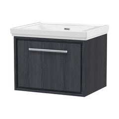 [BFIF2222H] Longnor 1 Drawer Wall Hung Vanity Unit with 0 Tap Hole Traditional Fireclay Basin, Woodgrain Graphite Grey, 600mm - Cutout