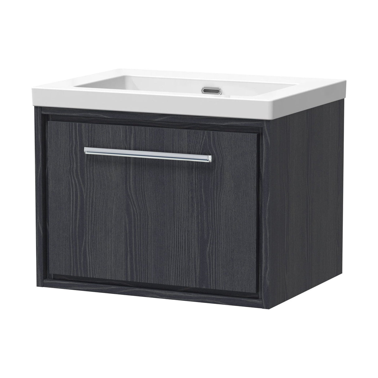 [BFIF2222K] Longnor 1 Drawer Wall Hung Vanity Unit with 1 Tap Hole Modern Fireclay Basin, Woodgrain Graphite Grey, 600mm - Cutout