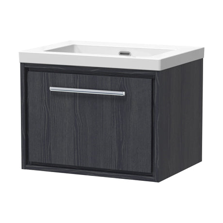 [BFIF2222K] Longnor 1 Drawer Wall Hung Vanity Unit with 1 Tap Hole Modern Fireclay Basin, Woodgrain Graphite Grey, 600mm - Cutout