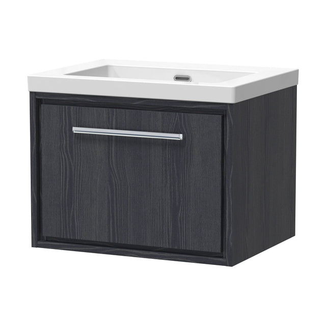[BFIF2222K] Longnor 1 Drawer Wall Hung Vanity Unit with 1 Tap Hole Modern Fireclay Basin, Woodgrain Graphite Grey, 600mm - Cutout