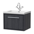 [BFIF2222L] Longnor 1 Drawer Wall Hung Vanity Unit with 1 Tap Hole Modern Fireclay Basin, Woodgrain Graphite Grey, 600mm - Cutout