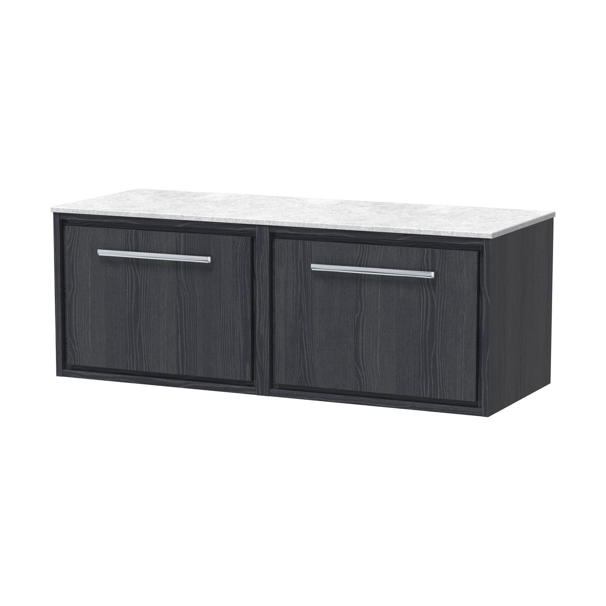 [BFIF2222WMT2] Longnor 2 Drawer Wall Hung Vanity Unit with White Marble Worktop, Woodgrain Graphite Grey, 1200mm - Cutout