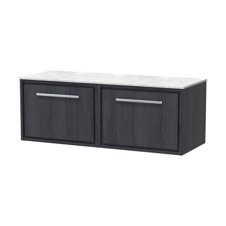 [BFIF2222WMT2] Longnor 2 Drawer Wall Hung Vanity Unit with White Marble Worktop, Woodgrain Graphite Grey, 1200mm - Cutout