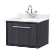 [BFIF2222WS1] Longnor 1 Drawer Wall Hung Vanity Unit with Square Basin and Marble Worktop, Woodgrain Graphite Grey, 600mm - Cutout