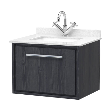[BFIF2222WS1] Longnor 1 Drawer Wall Hung Vanity Unit with Square Basin and Marble Worktop, Woodgrain Graphite Grey, 600mm - Cutout