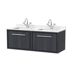 [BFIF2222WS2] Longnor 2 Drawer Wall Hung Vanity Unit with Square Basin and Marble Worktop, Woodgrain Graphite Grey, 1200mm - Cutout