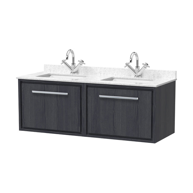 [BFIF2222WS2] Longnor 2 Drawer Wall Hung Vanity Unit with Square Basin and Marble Worktop, Woodgrain Graphite Grey, 1200mm - Cutout