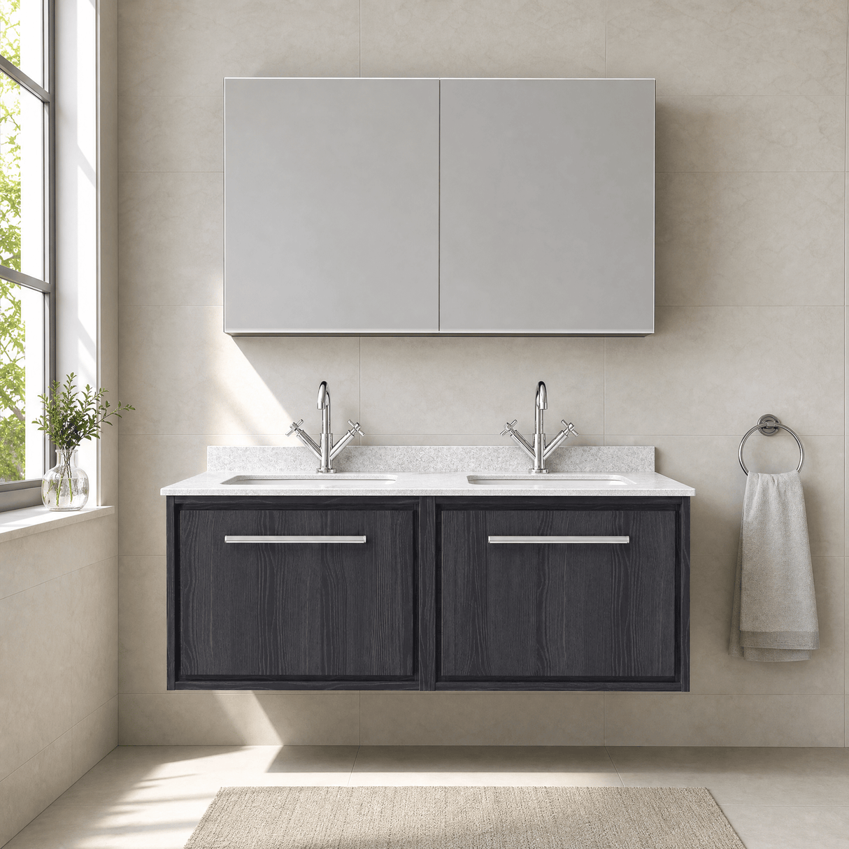 [BFIF2222WS2] Longnor 2 Drawer Wall Hung Vanity Unit with Square Basin and Marble Worktop, 1200mm, Choice of Colour