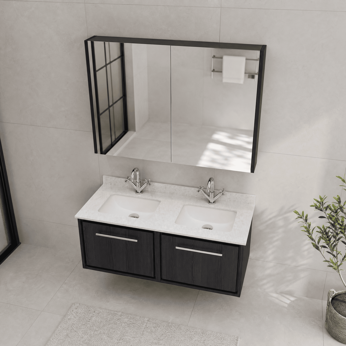 [BFIF2222WS2] Longnor 2 Drawer Wall Hung Vanity Unit with Square Basin and Marble Worktop, 1200mm, Choice of Colour