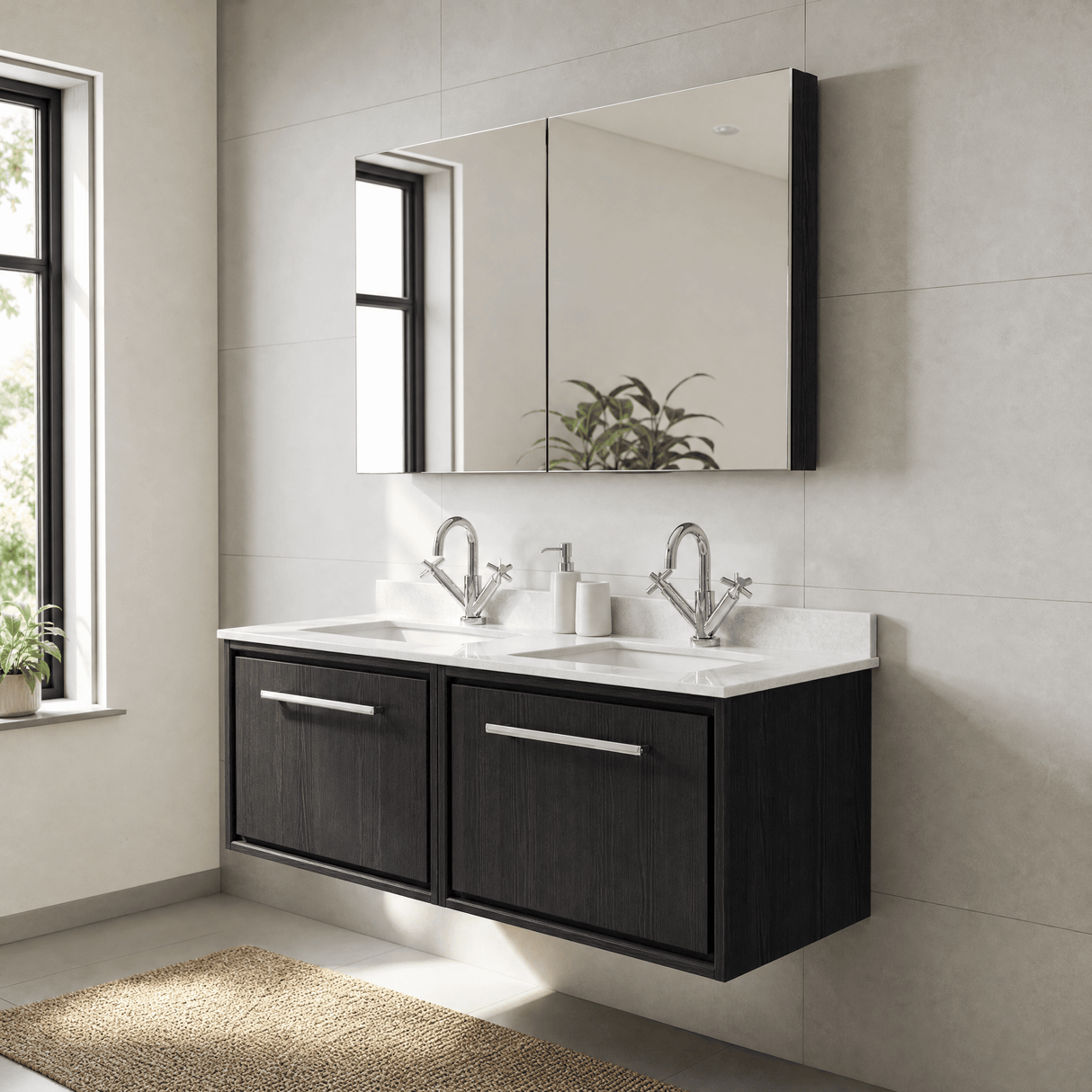 [BFIF2222WS2] Longnor 2 Drawer Wall Hung Vanity Unit with Square Basin and Marble Worktop, 1200mm, Choice of Colour
