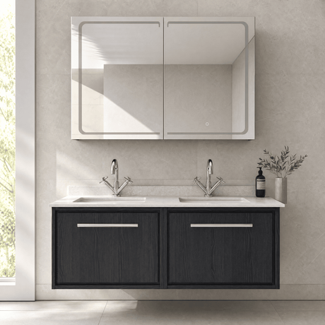 [BFIF2222WS2] Longnor 2 Drawer Wall Hung Vanity Unit with Square Basin and Marble Worktop, 1200mm, Choice of Colour - Silo