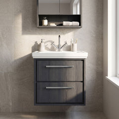 [BFIF2224A] Longnor 2 Drawer Wall Hung Vanity Unit with 1 Tap Hole Traditional Fireclay Basin, Choice of Size and Colour