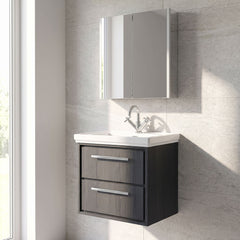 [BFIF2224A] Longnor 2 Drawer Wall Hung Vanity Unit with 1 Tap Hole Traditional Fireclay Basin, Choice of Size and Colour
