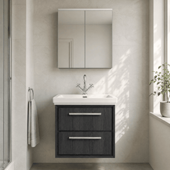 [BFIF2224A] Longnor 2 Drawer Wall Hung Vanity Unit with 1 Tap Hole Traditional Fireclay Basin, Choice of Size and Colour - Silo