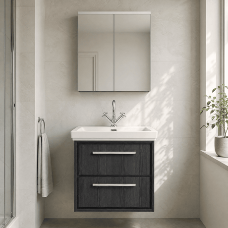 [BFIF2224A] Longnor 2 Drawer Wall Hung Vanity Unit with 1 Tap Hole Traditional Fireclay Basin, Choice of Size and Colour - Silo