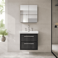 [BFIF2224B] Longnor 2 Drawer Wall Hung Vanity Unit with 3 Tap Hole Traditional Fireclay Basin - Choice of Size and Colour