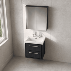 [BFIF2224B] Longnor 2 Drawer Wall Hung Vanity Unit with 3 Tap Hole Traditional Fireclay Basin - Choice of Size and Colour