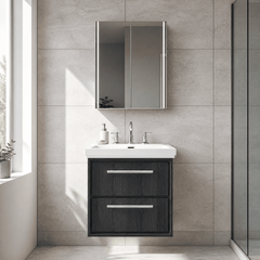 [BFIF2224B] Longnor 2 Drawer Wall Hung Vanity Unit with 3 Tap Hole Traditional Fireclay Basin - Choice of Size and Colour - Silo