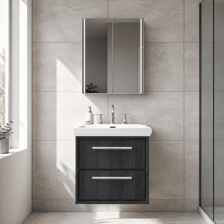 [BFIF2224B] Longnor 2 Drawer Wall Hung Vanity Unit with 3 Tap Hole Traditional Fireclay Basin - Choice of Size and Colour - Silo