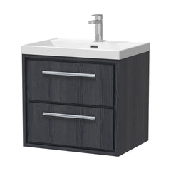 [BFIF2224E] Longnor 2 Drawer Wall Hung Vanity Unit with 1 Tap Hole Thin Edge Basin, Woodgrain Graphite Grey, 600mm - Cutout