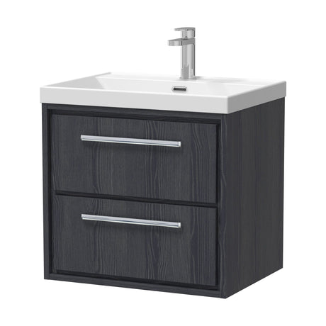 [BFIF2224E] Longnor 2 Drawer Wall Hung Vanity Unit with 1 Tap Hole Thin Edge Basin, Woodgrain Graphite Grey, 600mm - Cutout