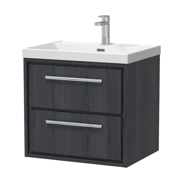 [BFIF2224E] Longnor 2 Drawer Wall Hung Vanity Unit with 1 Tap Hole Thin Edge Basin, Woodgrain Graphite Grey, 600mm - Cutout