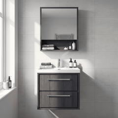 [BFIF2224E] Contemporary Longnor 2 Drawer Wall Hung Vanity Unit with 1 Tap Hole Thin Edge Basin, Choice of Size and Colour