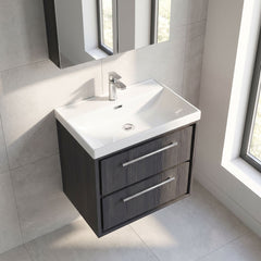 [BFIF2224E] Contemporary Longnor 2 Drawer Wall Hung Vanity Unit with 1 Tap Hole Thin Edge Basin, Choice of Size and Colour