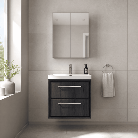 [BFIF2224E] Contemporary Longnor 2 Drawer Wall Hung Vanity Unit with 1 Tap Hole Thin Edge Basin, Choice of Size and Colour - Silo