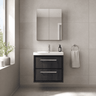 [BFIF2224E] Contemporary Longnor 2 Drawer Wall Hung Vanity Unit with 1 Tap Hole Thin Edge Basin, Choice of Size and Colour - Silo