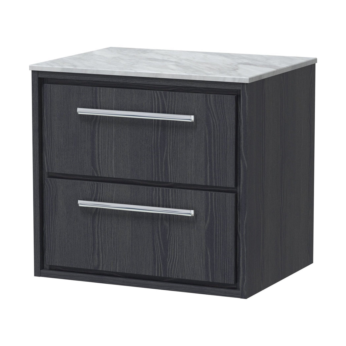 [BFIF2224GMT] Longnor 2 Drawer Wall Hung Vanity Unit with Grey Marble Worktop, Woodgrain Graphite Grey, 600mm - Cutout