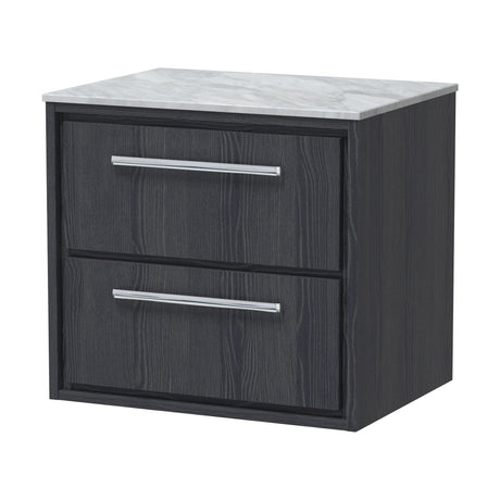 [BFIF2224GMT] Longnor 2 Drawer Wall Hung Vanity Unit with Grey Marble Worktop, Woodgrain Graphite Grey, 600mm - Cutout