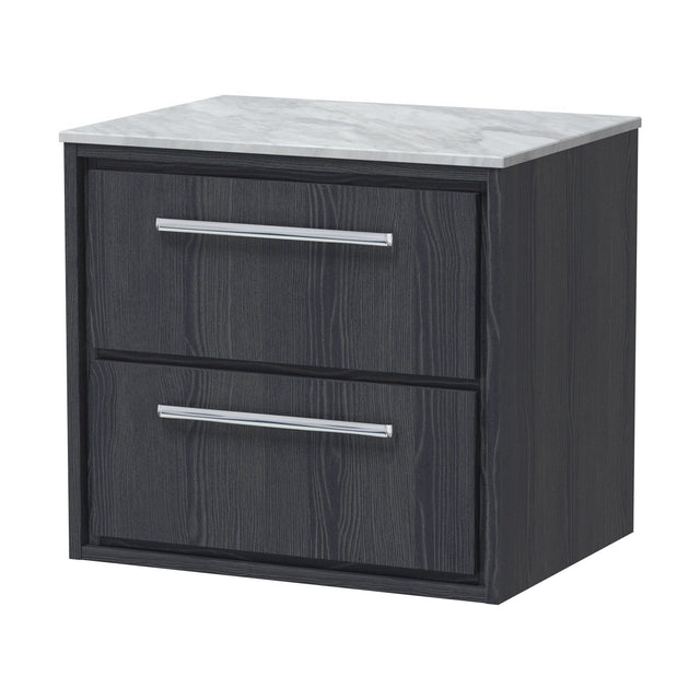 [BFIF2224GMT] Longnor 2 Drawer Wall Hung Vanity Unit with Grey Marble Worktop, Woodgrain Graphite Grey, 600mm - Cutout