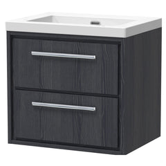 [BFIF2224K] Longnor 2 Drawer Wall Hung Vanity Unit with No Tap Hole Modern Fireclay Basin - Choice of Size and Colour - Cutout