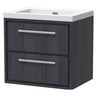 [BFIF2224K] Longnor 2 Drawer Wall Hung Vanity Unit with No Tap Hole Modern Fireclay Basin - Choice of Size and Colour - Cutout