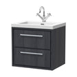 [BFIF2224L] Longnor 2 Drawer Wall Hung Vanity Unit with 1 Tap Hole Modern Fireclay Basin, Woodgrain Graphite Grey, 600mm - Cutout
