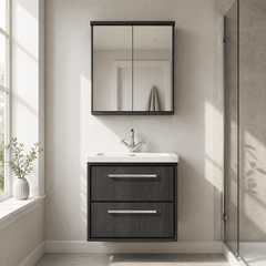 [BFIF2224L] Longnor 2 Drawer Wall Hung Vanity Unit with Modern Fireclay Basin - Choice of Size and Colour