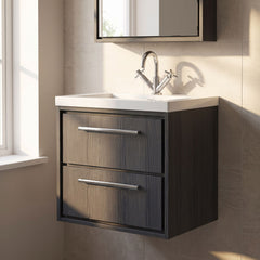 [BFIF2224L] Longnor 2 Drawer Wall Hung Vanity Unit with Modern Fireclay Basin - Choice of Size and Colour