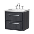 [BFIF2224M] Longnor 2 Drawer Wall Hung Vanity Unit with 3 Tap Hole Modern Fireclay Basin, Woodgrain Graphite Grey, 600mm - Cutout