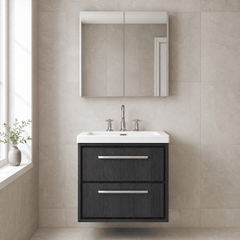 [BFIF2224M] Longnor 2 Drawer Wall Hung Vanity Unit with 3 Tap Hole Modern Fireclay Basin - Choice of Size and Colour