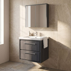 [BFIF2224M] Longnor 2 Drawer Wall Hung Vanity Unit with 3 Tap Hole Modern Fireclay Basin - Choice of Size and Colour