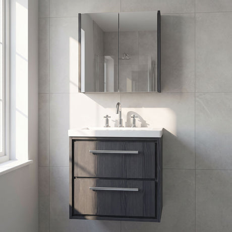 [BFIF2224M] Longnor 2 Drawer Wall Hung Vanity Unit with 3 Tap Hole Modern Fireclay Basin - Choice of Size and Colour - Silo