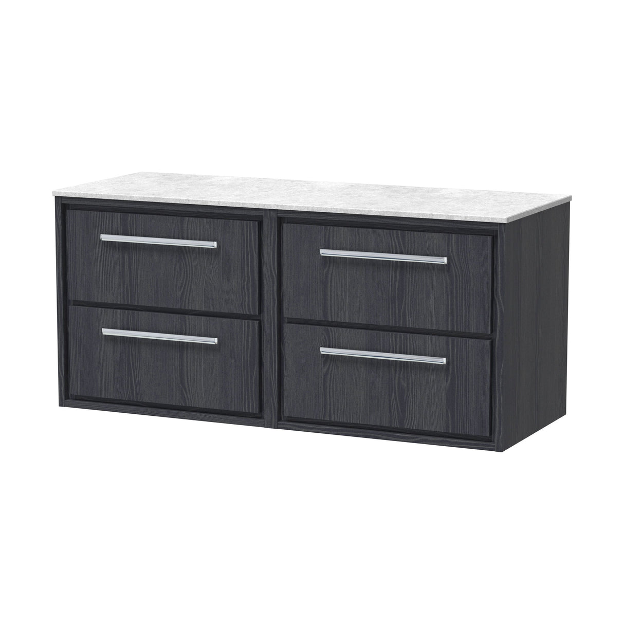 [BFIF2224WMT2] Longnor 4 Drawer Wall Hung Vanity Unit with White Marble Worktop, Woodgrain Graphite Grey, 600mm - Cutout