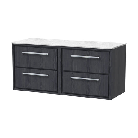 [BFIF2224WMT2] Longnor 4 Drawer Wall Hung Vanity Unit with White Marble Worktop, Woodgrain Graphite Grey, 600mm - Cutout